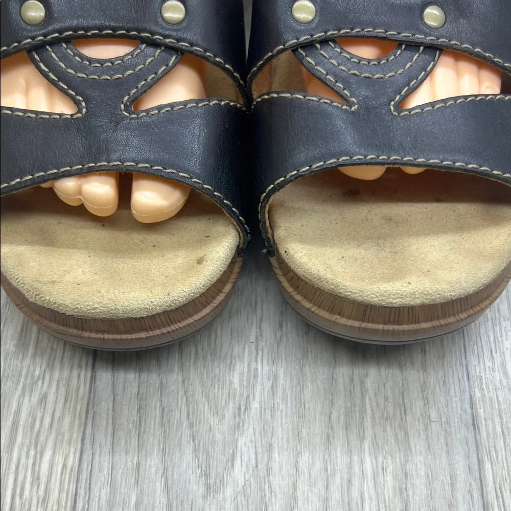 Dansko Black and Tan Wedge Sandals